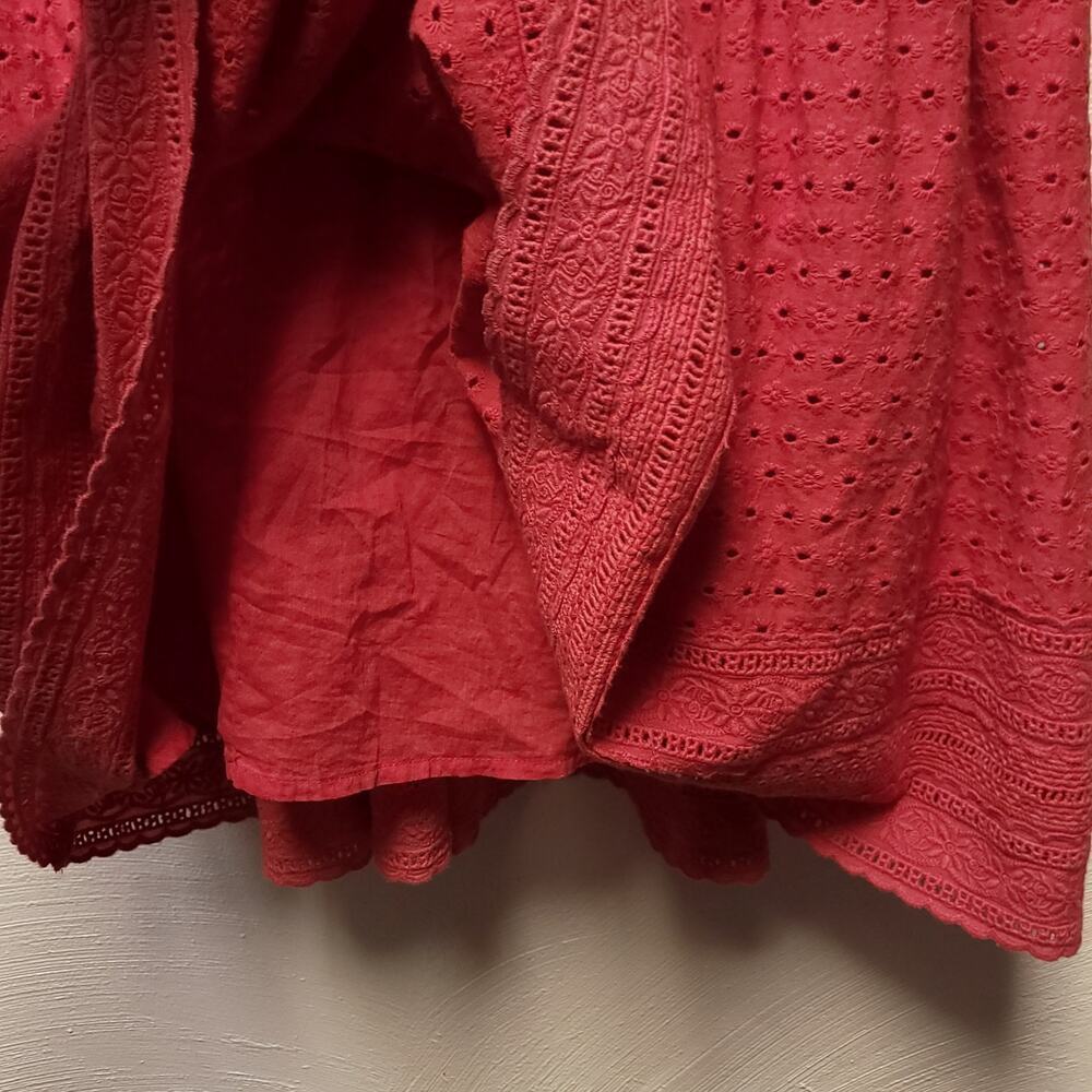 ALICE + OLIVIA Levine Smocked Waist Cotton Linen Blend Midi Dress Size 10 Red - Picture 12 of 14